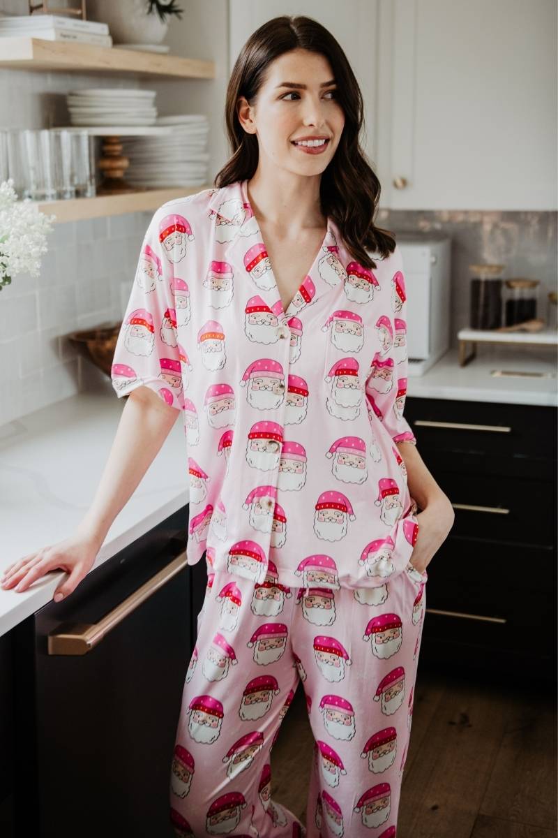 Pink Santa Face Pajama Pants Set - Image 2