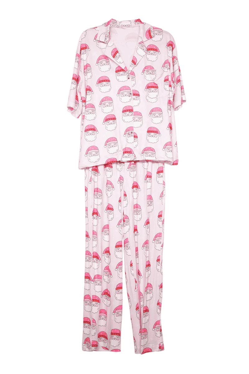Pink Santa Face Pajama Pants Set - Image 5