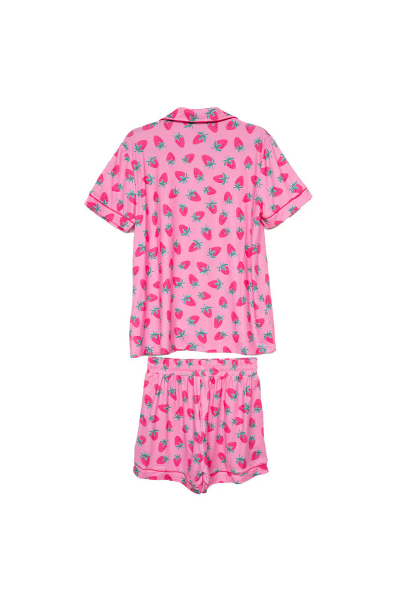 Pink Strawberry Print PJ Loungewear Set - Image 4