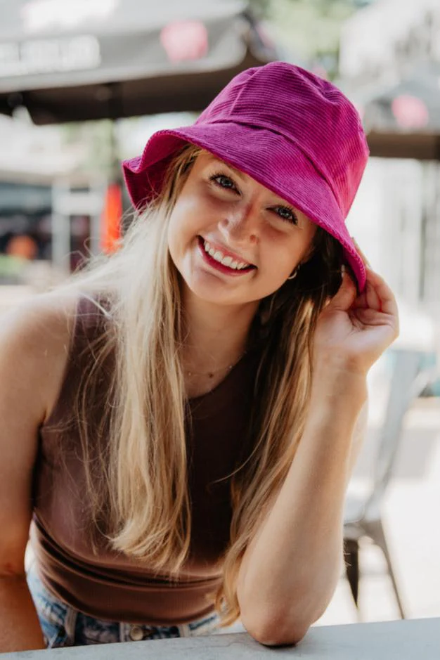 Raspberry Corduroy Bucket Hat