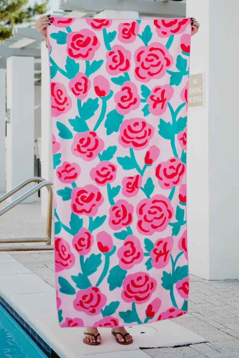 Roses All Over Microfiber Reversible Towel