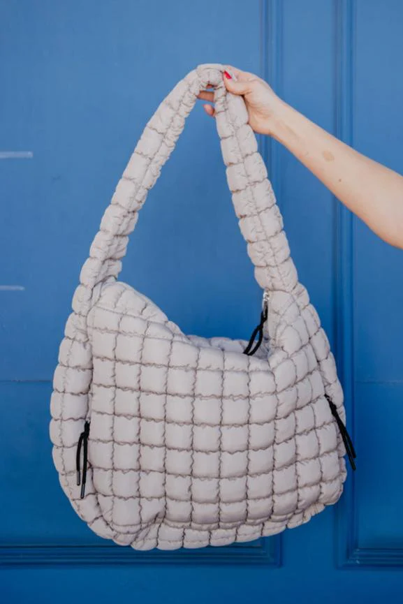 Sand Oversized Quilted Hobo Tote Bag - Image 3