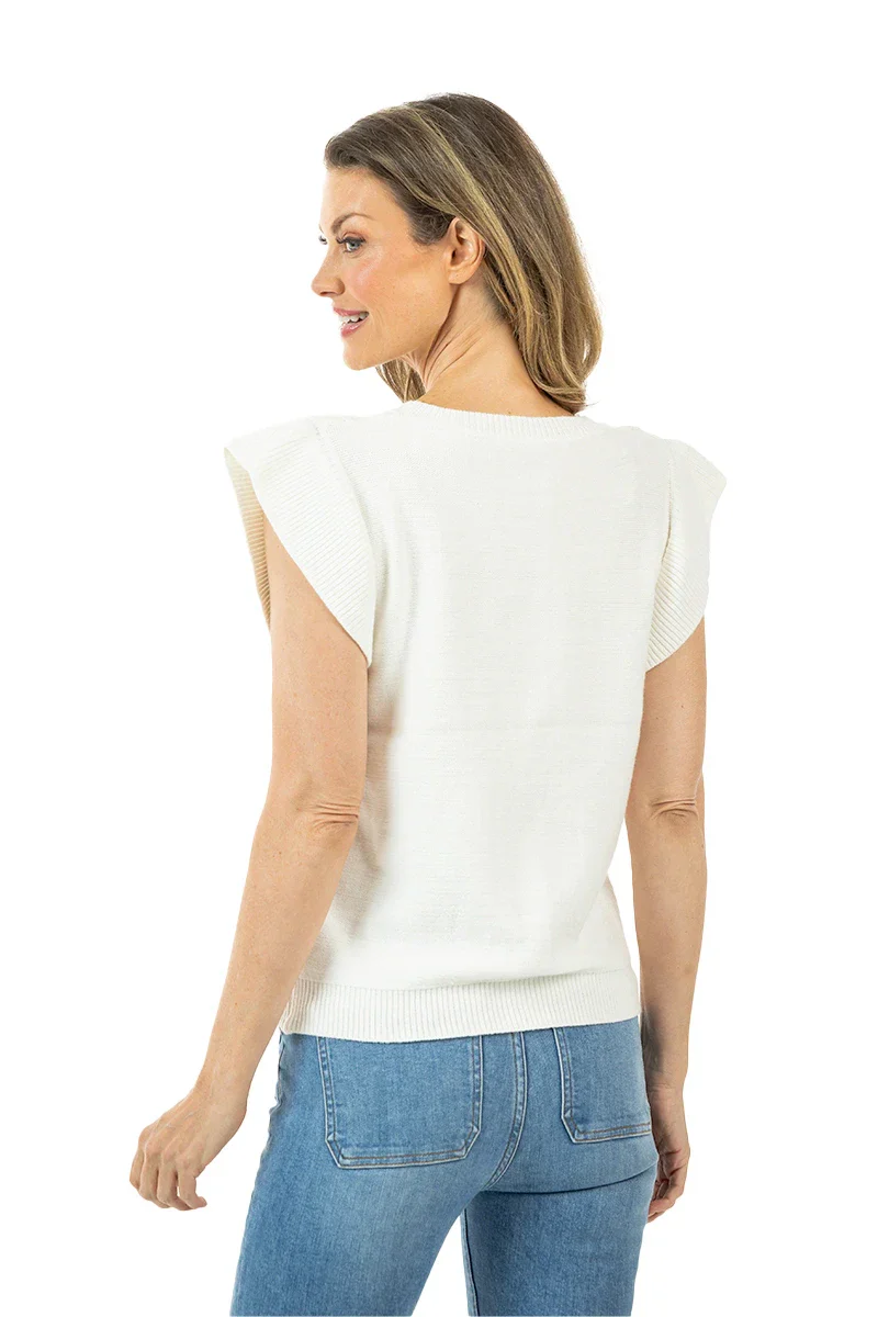 Short Sleeve Bow Sweater Top (White) - Image 8