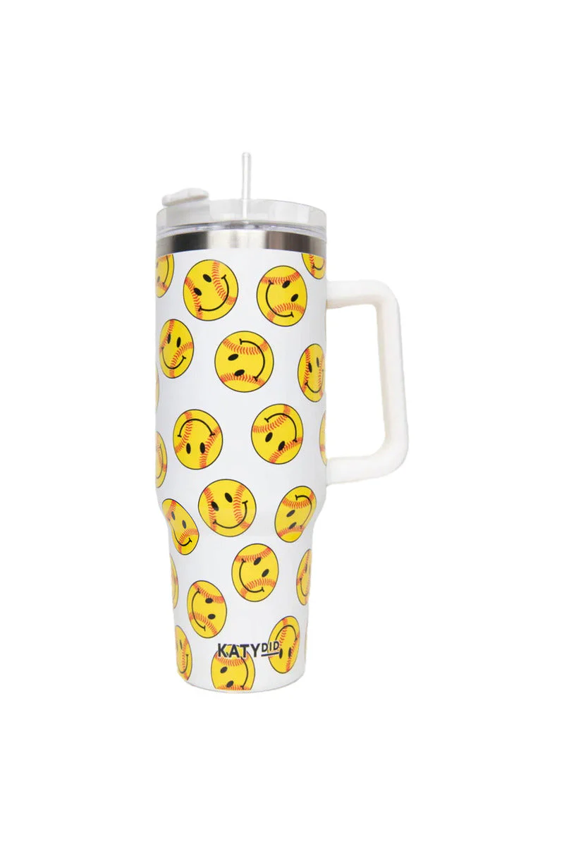 Softball Happy Face 40 Oz Tumbler - Image 2