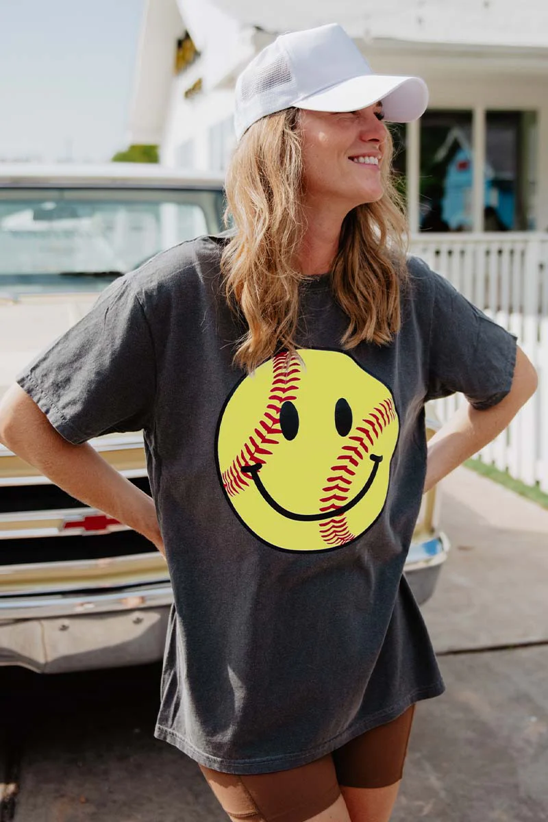 Softball Happy Face Graphic Tee - Image 2