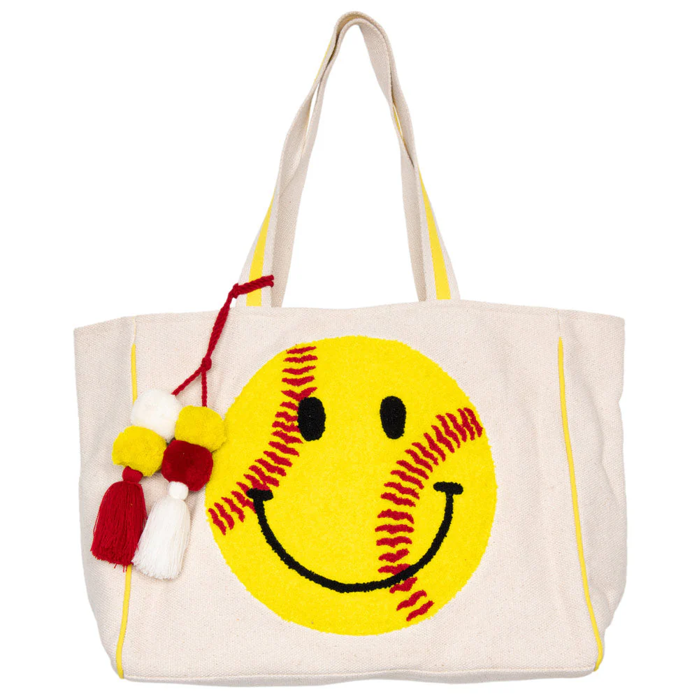 Softball Oversized Happy Face Canvas Tote Bag - Image 2