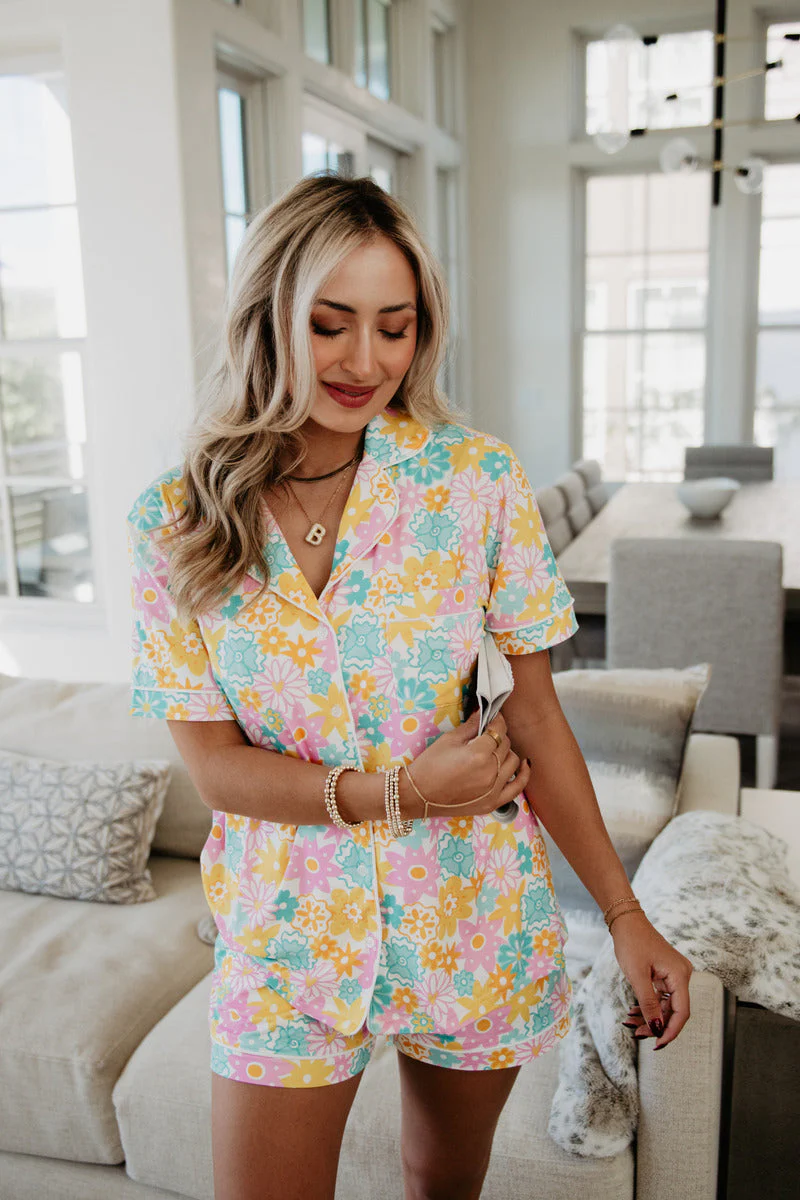 Spring Flowers Pajama Shorts Set - Image 2