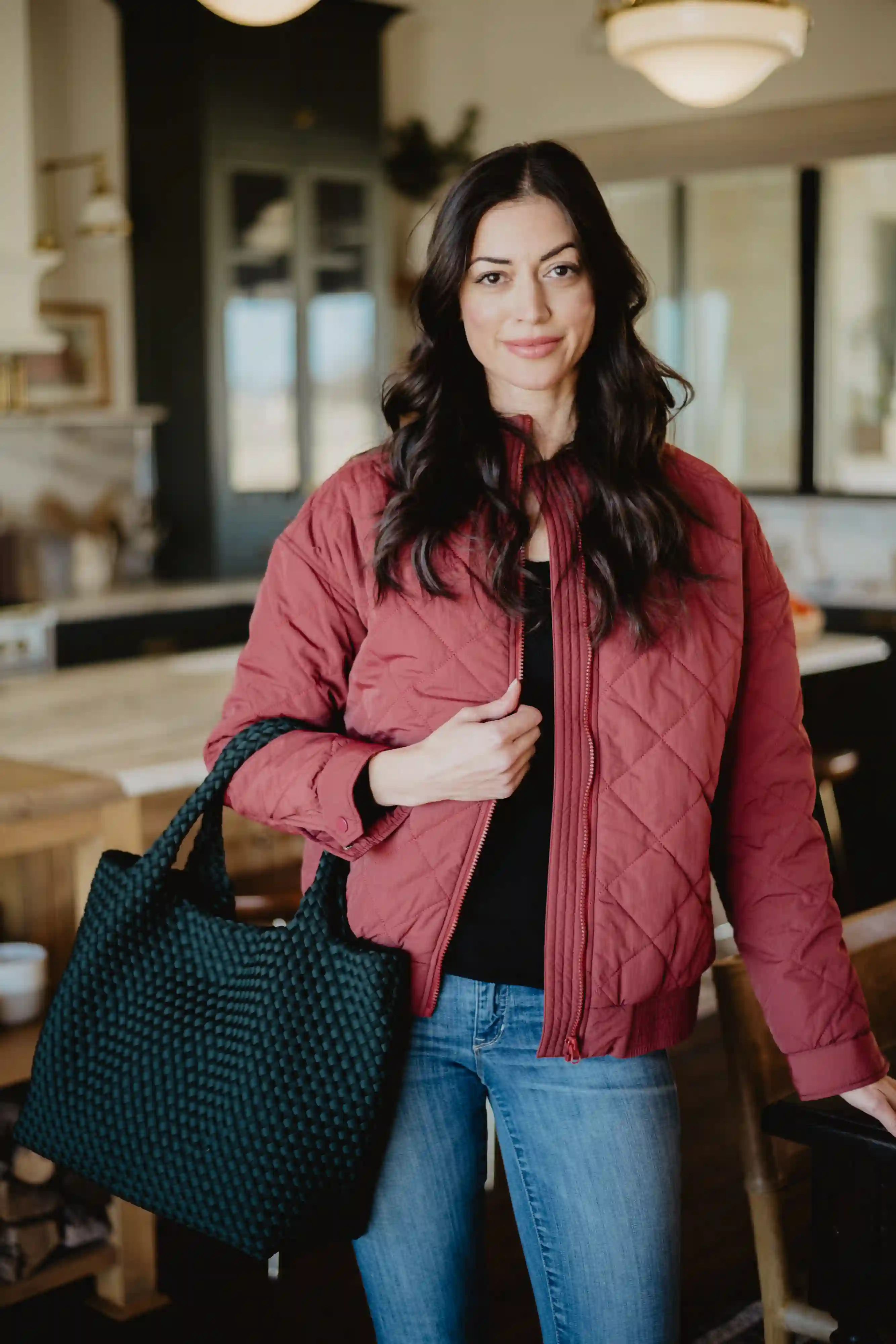 Wine Diamond Quilted Jacket