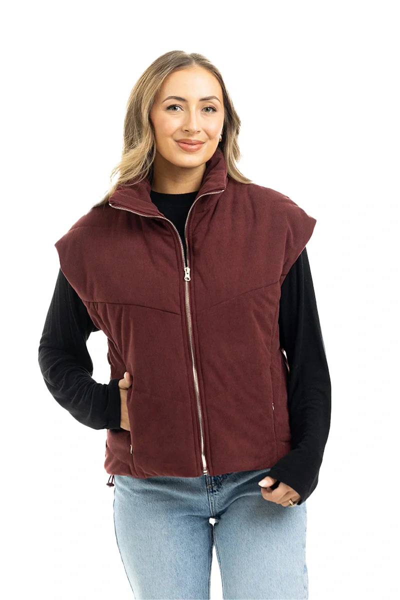 Wine Fall Corduroy Puffer Vest - Image 3