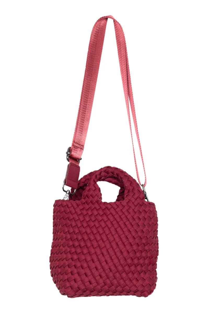 Wine Woven Crossbody Bucket Bag - Image 3