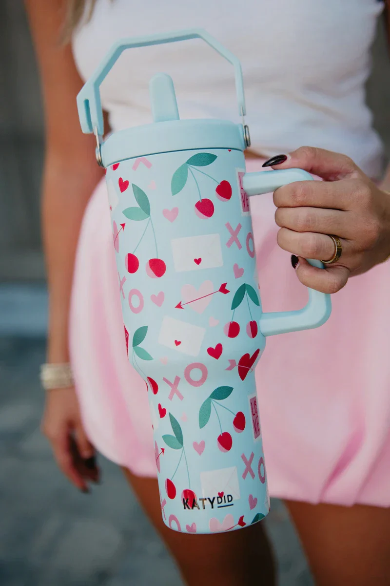 XO Cherries Valentine's Day Tumbler with Lid Handle - Image 2