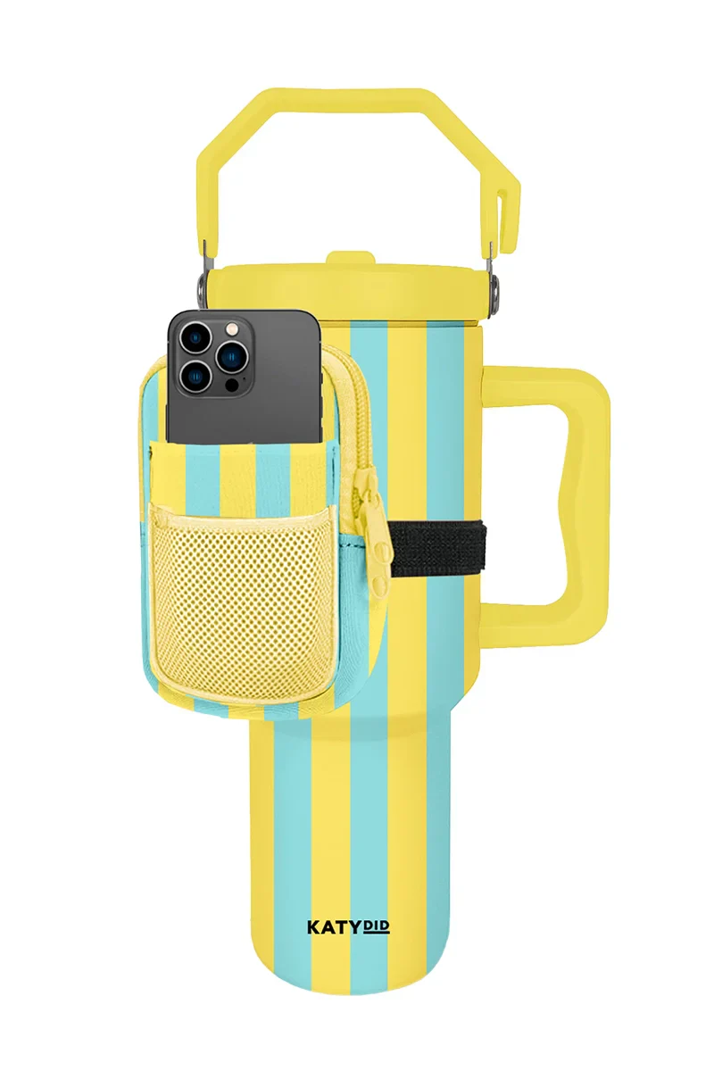 Yellow and Aqua Striped Tumbler Zipper Pouch - Image 2