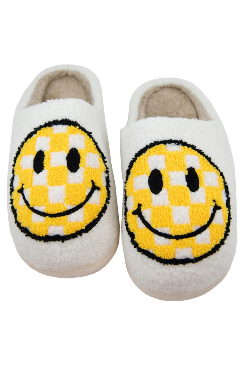 Yellow Checkered Happy Face Slippers - Image 2