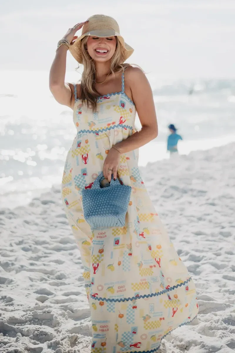 Yellow Italian Summer Linen Maxi Dress