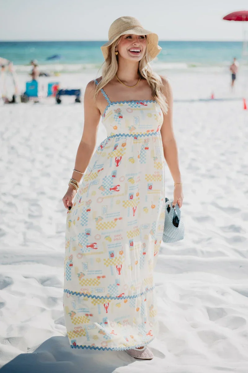 Yellow Italian Summer Linen Maxi Dress - Image 2